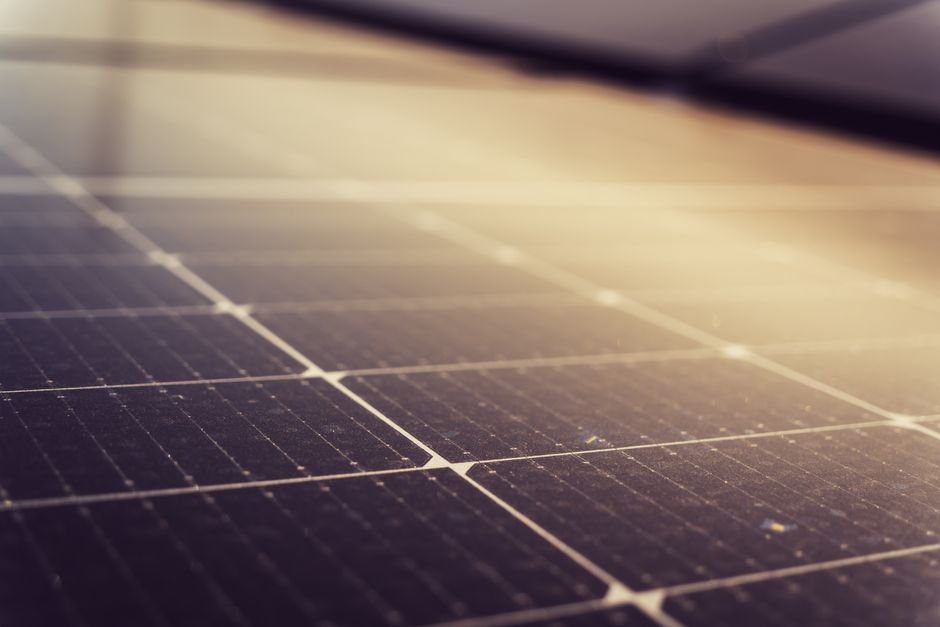 Close up view of residential solar panels capturing sunlight